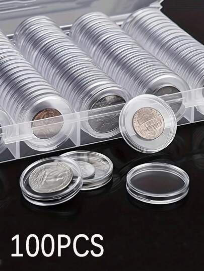 Conjunto de estojos para coleção de moedas com 100 peças - Cápsulas transparentes para moedas, Caixas circulares de plástico para moedas, Suprimentos para caixas de armazenamento para coleção de moedas, Protetores de moedas comemorativas, Natal, Caixa de moedas de plástico redonda transparente com caixa de armazenamento, Estojos protetores de moedas ajustáveis, Caixa de proteção para moedas comemorativas, Moeda de coleção, Caixa redonda