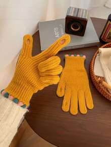 1双可爱露指针织手套纯色触屏保暖防风骑行手套男女皆宜可作为礼物 - 均碼 - 查看 11