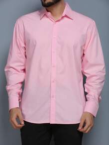 Men's Long Sleeve Slim Easy Dress Shirt - Hồng - Xem 2