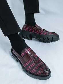 流苏设计正式平底格纹商务便鞋，英伦风格男士休闲正装鞋 - 棕色 - 查看 6