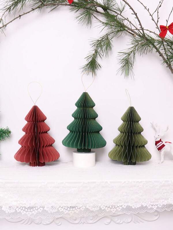 1 pezzo - (Rosso, Verde Scuro, Verde Militare) Decorazione pendente a nido d'ape a forma di albero di Natale, decorazione pendente per albero di Natale, ornamento da scrivania, forniture per decorazioni natalizie per la casa e feste