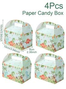 Caja de regalo con tema de dinosaurio, 4 piezas. Caja de papel con patrón de animales de la jungla de dinosaurio, bolsa de caramelos con asa. Decoración para fiesta de cumpleaños, decoración de fiesta de dinosaurios, decoración de fiesta de la jungla, decoración de cumpleaños, empaque para galletas, cupcakes, bocadillos. - Multicolor - Ver 12