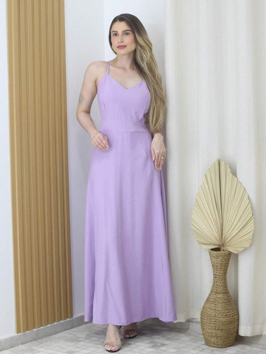 Long Dress - Women's Strap Dress, Marant Sensoriale Tailoring Fabric - 紫丁香色 - 查看 1
