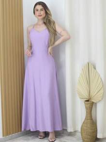 Long Dress - Women's Strap Dress, Marant Sensoriale Tailoring Fabric - 紫丁香色 - 查看 2