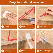 Tira de protección anti colisión, protector de esquinas para el hogar. Protectores de bordes para muebles de 2/3/6 metros con 4 protectores de esquina, auto adhesivos, protectores de bordes transparentes para escritorios, gabinetes, cajones, muebles - Multicolor - Ver 5