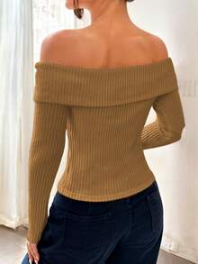 Off The Shoulder Long Sleeve Blouse - Green - View 3