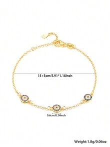 1 件 S925 纯银手链，精美个性化恶魔之眼合成方晶锆石圆形手链，寓意带来好运，适合送给女孩、家人、朋友的礼物 - 金黃色 - 查看 6