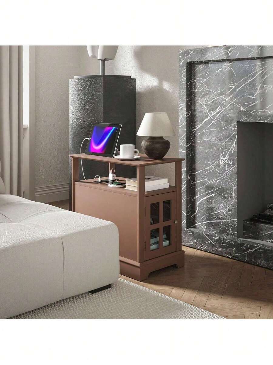 End Table With Charging Station, Narrow Side Table With USB