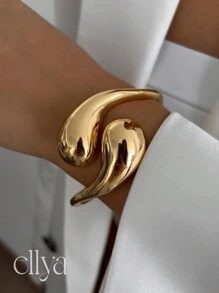 1 件时尚欧美几何金属水滴蛇形袖口手链，复古简约朋克开口手镯，超厚珠宝，适合女性日常佩戴、节日礼物、派对/宴会装饰 - 金黃色 - 查看 15