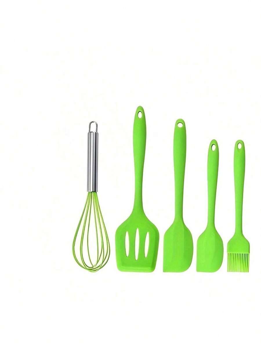 5 Piece Silicone Kitchen Kit Spoon Spatula Fue Small Spatula Brush - 綠色 - 查看 1