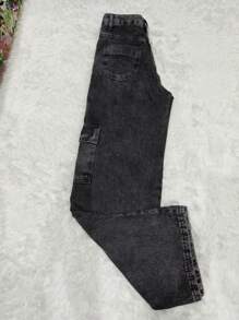 Women's Wide Leg High Waisted Cargo Jeans With Graphite Ripstop