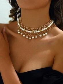 3-5件套波西米亚风镀金多层项链，仿珍珠夸张长项链，巴洛克风格仿珍珠项链，复古项链，适合派对、日常佩戴、度假，女士礼物 - 彩色 - 查看 11