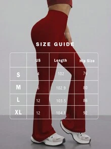 FWH 时尚休闲简约提臀蜜桃臀时尚优雅街头复古显瘦低调奢华拉长腿部线条经典简约高端显瘦高腰百搭喇叭裤新款欧式束腰健身阔腿瑜伽裤紧身裤冬季 - 紅色 - 查看 2