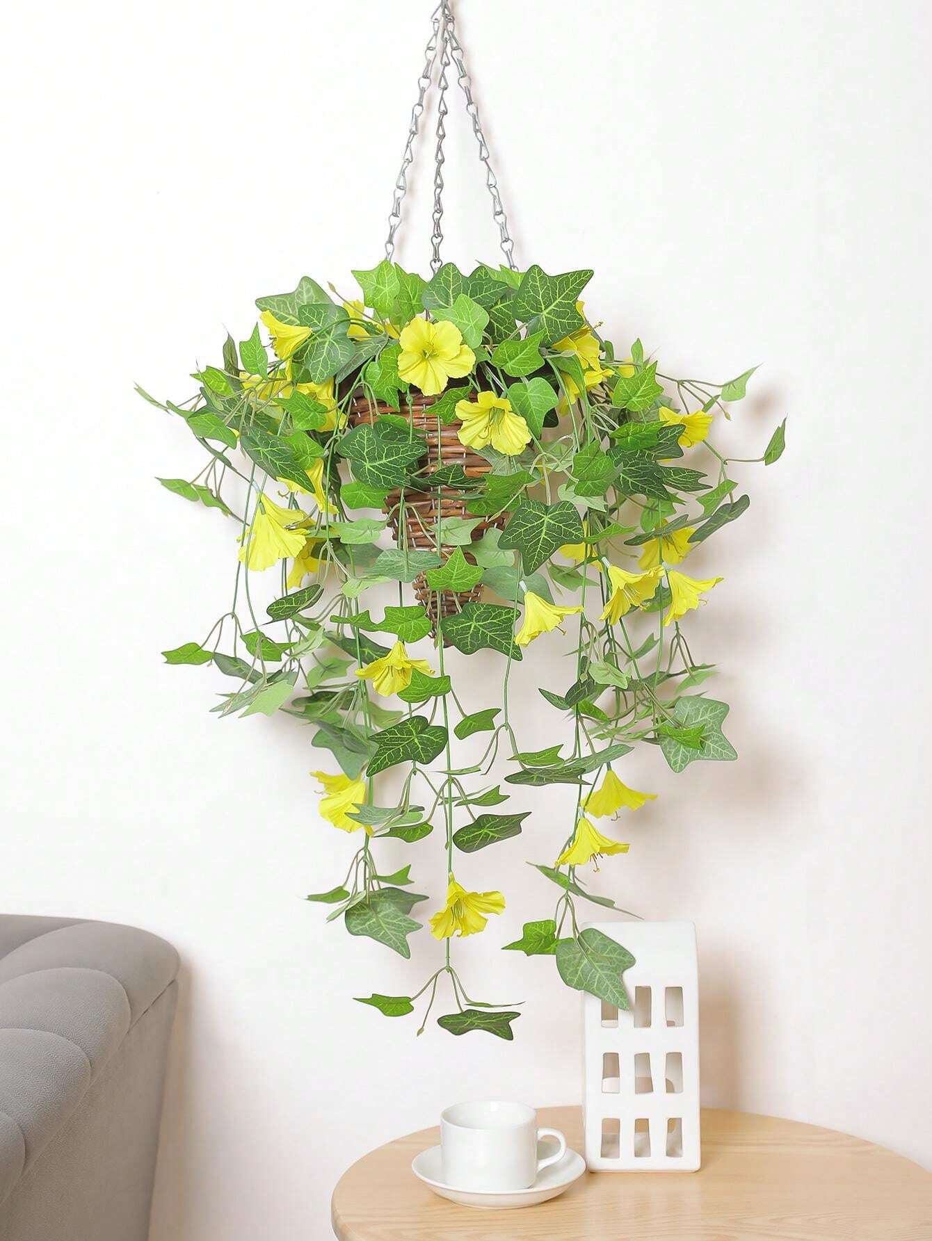 1pc Artificial Trumpet Flower & Sweet Potato Leaf Hanging Garland