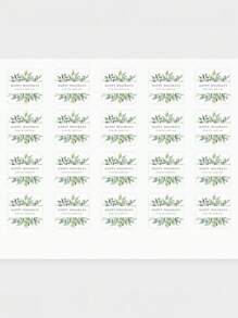 24 Pcs Custom Stickers, Personalised Design Label Stickers, Green Leaf Pattern Square Design, Custom Text Gift Stickers For Envelopes, Invitations, Greeting Cards, Boxes And Bags. - White - View 5