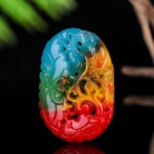 1Pc Natural Green Jade Hollow Pendant, Animal, Plant, Totem Necklace, Chakra Fashion Pendant, Guardian Peace Jewelry, All Hand-Carved, Men's And Women's Quartz Necklace, Meaning Peace, Fortune, Family Happiness, Gifts For Her, Christmas And Various Holiday Party Gifts, Crystal Gifts. (Random Gift: Lanyard, Gift Box)