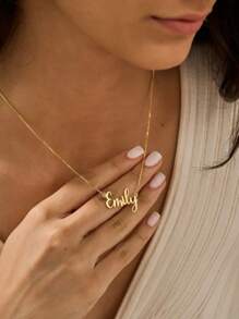 1 pieza Collar con nombre exquisito en color dorado, rosa dorado con cadena en caja, Nuevo artículo de la marca AnyaShopStudio, Collar con nombre personalizado, Regalo para ella en San Valentín, Acción de Gracias, Navidad - Multicolor - Ver 8