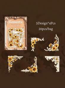 20Pcs/24pcs/Bag Sticker Pack, Romantic Corner Series, Retro Gorgeous Delicate Imitation Three-Dimensional Flower Theme Corner Sticker, Scrapbook Supplies, Decorative Notebook Photo Frame Mobile Phone Case Water Cup Garbage Magazine Stationery Box DIY Personalized Collage,Back To School , School Supplies - Multicolor - View 14