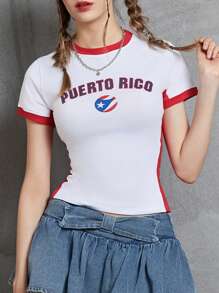 Women Summer Basic T-Shirt Casual Letter Print Short Sleeve Tops Pullovers For Streetwear Aesthetic Grunge Clothes - 白色 - 查看 5