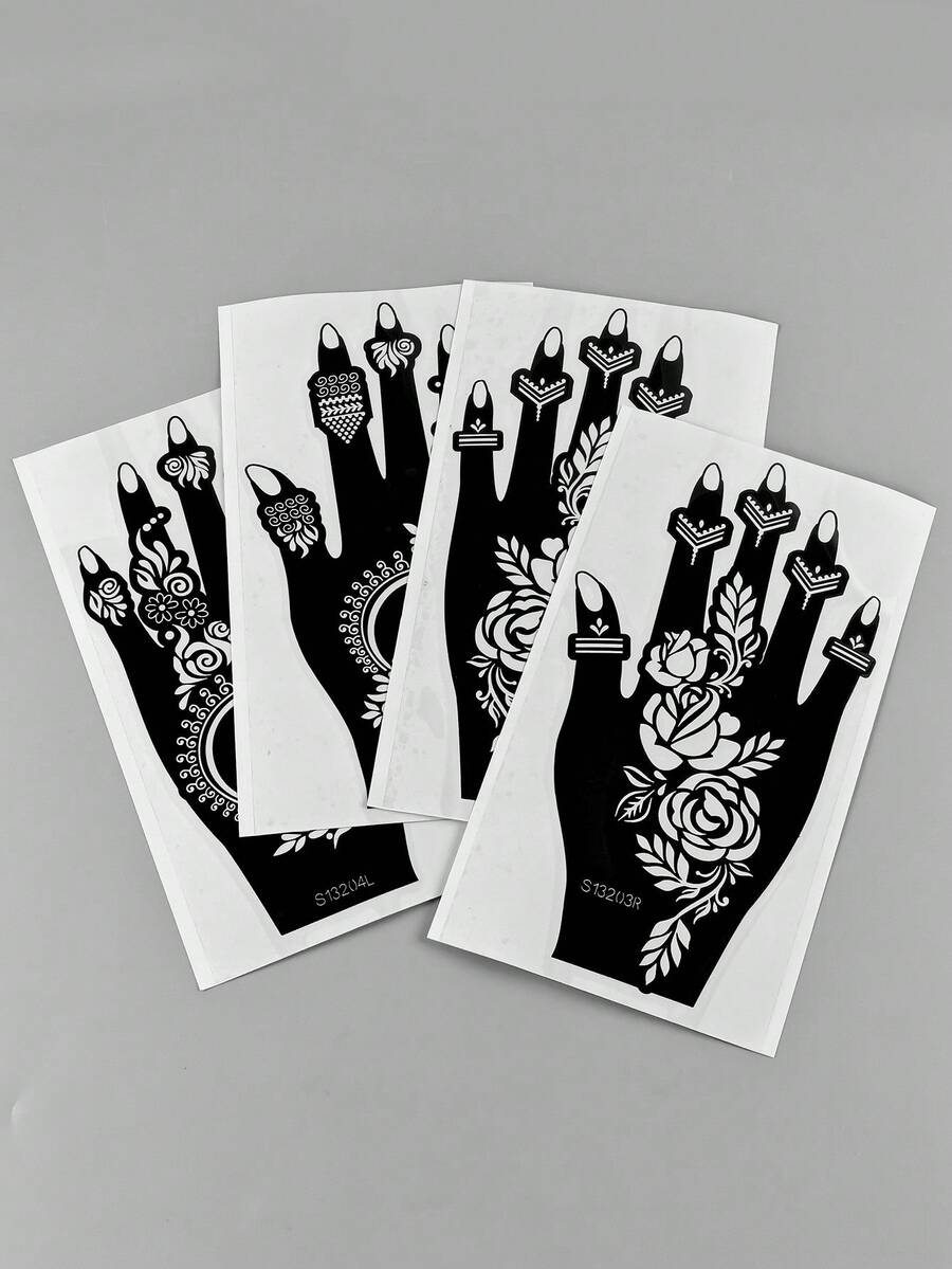 4 Sheets Reusable Flower Tattoo Stencils Temporary Tattoo Sticker Body