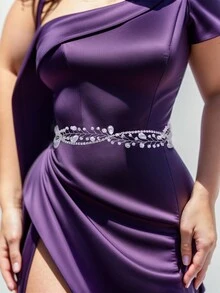 Crystal Flower Waist Belt, Elegant Accessory For Women Daily Dress, Fashion Luxury Waist Chain SH93 - Silver - View 2