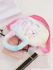 1个可爱毛绒心形卡通零钱包 - 女孩日常斜挎包 - 可爱装饰收纳袋，带零钱功能，适合小女孩，扎染毛绒迷你零钱包，带安全拉链，适合冬季使用（扎染工艺，颜色位置不固定） - 粉色 - 查看 4