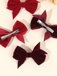 4 chiếc kẹp tóc nơ đỏ cho bé gái, kẹp tóc cá sấu nhung, nơ tóc cho trẻ em, phụ kiện tóc thanh lịch cho trẻ mới biết đi, quà tặng mùa thu đông - kẹp tóc nơ - Xem 6