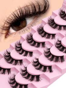 GROINNEYA 7 pares de pestañas postizas de estilo manga de imitación de visón, aspecto natural, esponjosas, extensión de pestañas 3D con volumen, suaves y cruzadas con efecto wispy para maquillaje de fiesta y viaje (MA01)