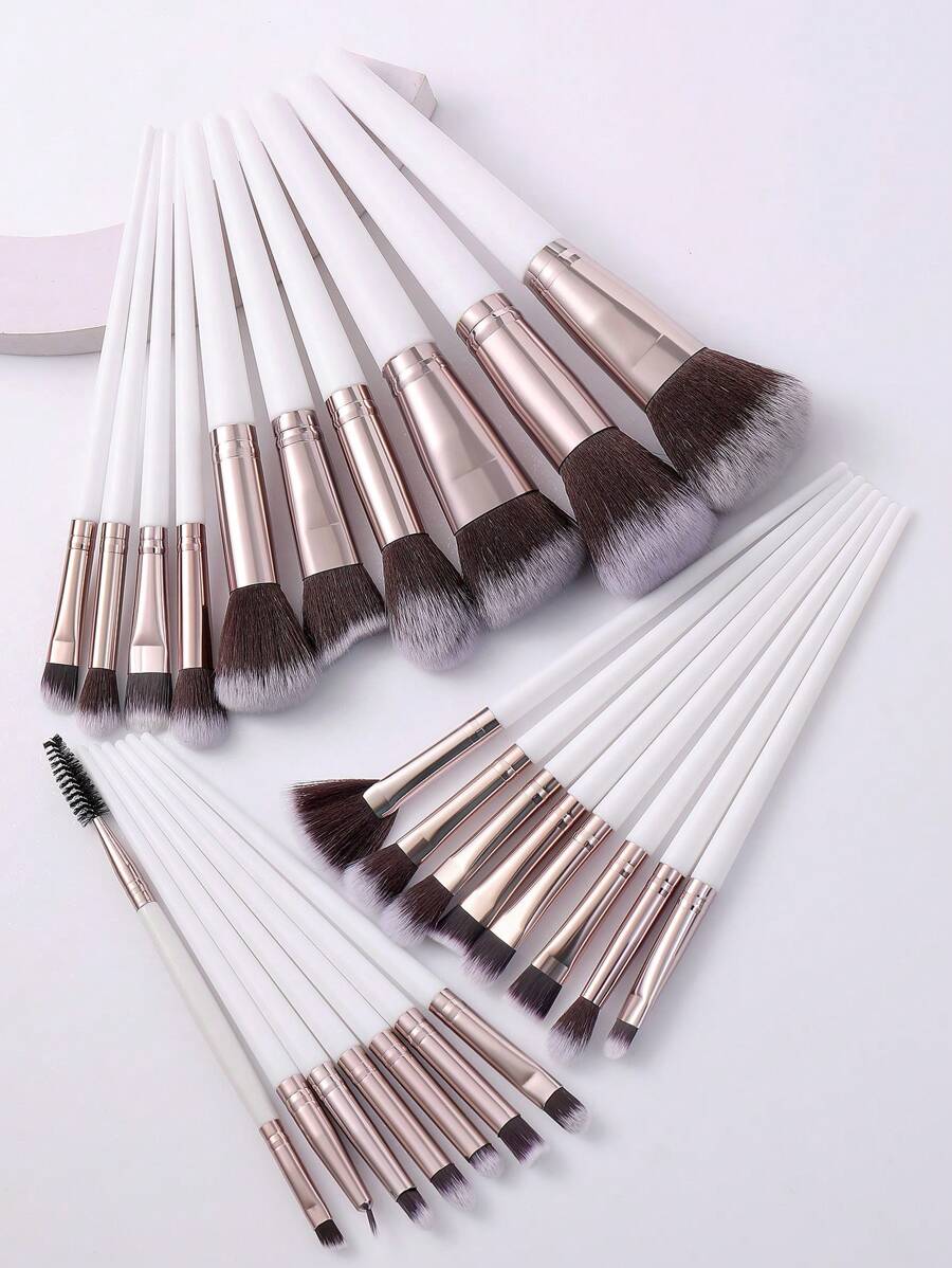 18-20-22-25 Pcs Makeup Brush Set, High-Quality Synthetic Hair Eye Shadow Blending Brush Set, Makeup Tools, White Coffee Color - Multicolor - View 1