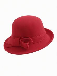 1 stuk effen dameshoed met strik, elegante retro, casual chique, modieuze fietshoed, geschikt voor wandelen in de buitenlucht, reizen, feesten, optredens, dagelijks gebruik, warm en winddicht, vintage bolhoed, Europese en Amerikaanse stijl, winter