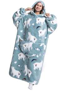 Oversized Wearable Blanket Hoodie Plush Soft Warm Hoodie Blanket, Comfy Sweatshirt With Big Pocket For Women & Men Adults