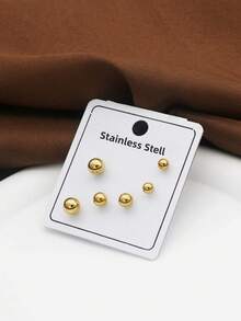 6 件/套 18K 镀金不锈钢水滴形简约耳环，时尚珠宝配饰礼物 - 球形 - 查看 2