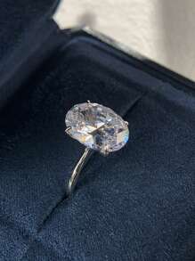 1pc 925 Sterling Silver Shiny Oval Engagement Ring/Wedding Ring, Women's Promise Ring/Eternity Ring, Exquisite Jewelry Gift - Silver - View 6