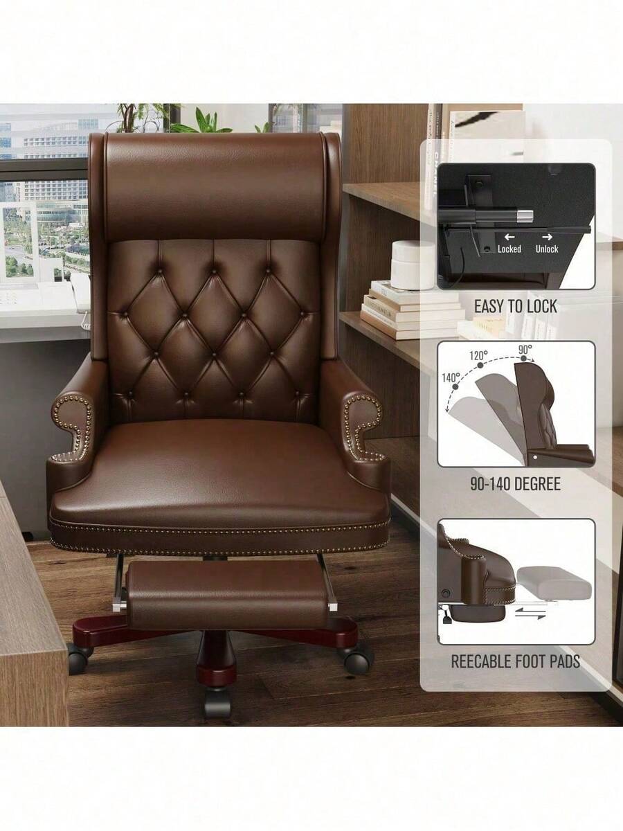 330LBS Executive Office Chair With Footstool, Ergonomic Design High