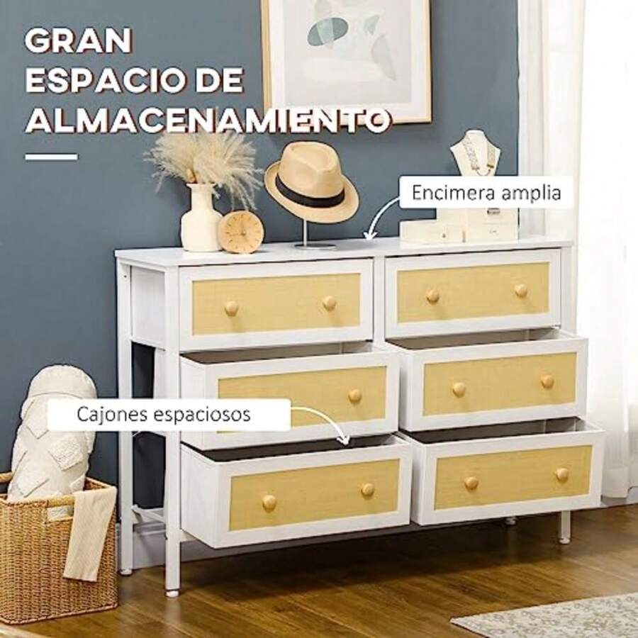 Cómoda Moderna con 6 Cajones de Tela Plegable para Dormitorio Cajonera