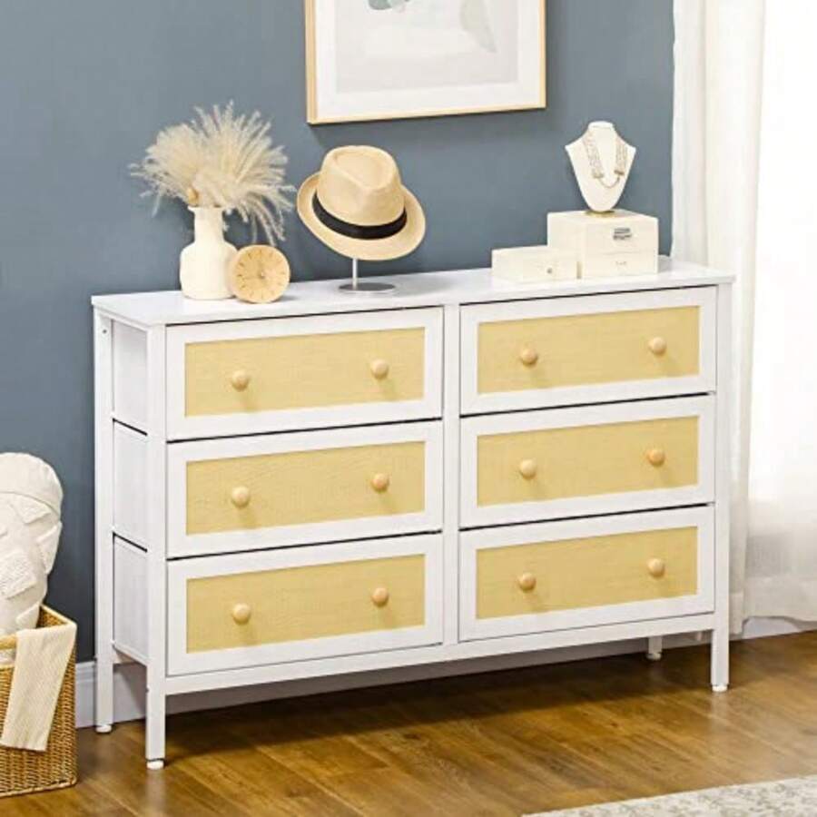 Cómoda Moderna con 6 Cajones de Tela Plegable para Dormitorio Cajonera