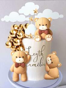 19 Stück Bären Tortenaufsätze, süße Tortendekoration, kriechende, stehende und sitzende Bären, weiße Wolke Fünfzackiger Stern Tortendekoration, Taufe Gender Reveal Party Geburtstags Torte Dekoration, Erste Geburtstags Tortenaufsätze, Weihnachtsdekoration, weiche Plastikbären, Raumdekoration, wiederverwendbar