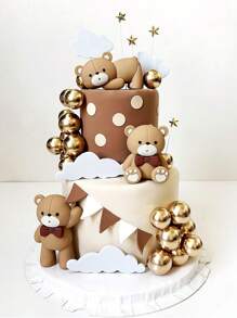 19 Stück Bären Tortenaufsätze, süße Tortendekoration, kriechende, stehende und sitzende Bären, weiße Wolke Fünfzackiger Stern Tortendekoration, Taufe Gender Reveal Party Geburtstags Torte Dekoration, Erste Geburtstags Tortenaufsätze, Weihnachtsdekoration, weiche Plastikbären, Raumdekoration, wiederverwendbar