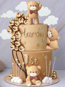 19 Stück Bären Tortenaufsätze, süße Tortendekoration, kriechende, stehende und sitzende Bären, weiße Wolke Fünfzackiger Stern Tortendekoration, Taufe Gender Reveal Party Geburtstags Torte Dekoration, Erste Geburtstags Tortenaufsätze, Weihnachtsdekoration, weiche Plastikbären, Raumdekoration, wiederverwendbar