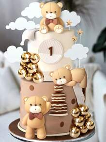 19 Stück Bären Tortenaufsätze, süße Tortendekoration, kriechende, stehende und sitzende Bären, weiße Wolke Fünfzackiger Stern Tortendekoration, Taufe Gender Reveal Party Geburtstags Torte Dekoration, Erste Geburtstags Tortenaufsätze, Weihnachtsdekoration, weiche Plastikbären, Raumdekoration, wiederverwendbar