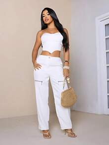 Women's Tailored Cropped Set And Strapless Pants With Elegant Cup New Release - 白色 - 查看 3