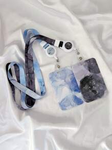 1pc Marble Pattern Card Holder With Retractable Lanyard Set, For Id Card, Work Card, Mobile Phone, Doctor & Nurse Badge, Abs Case With Double-Printed Polyester Neck Strap Without Choking,School Supplies,Back To School - Multicolor - View 20