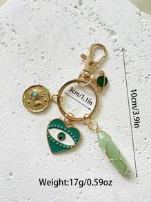 1 件天然石绿色石英邪眼星球月亮太阳绿松石吊坠钥匙扣包饰装饰，日常使用小礼物汽车配件学校可爱哥特 Y2k 包饰挂绳带身份证夹汽车配件包饰圣诞节 - 綠色 - 查看 7
