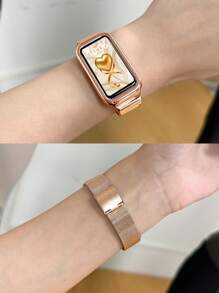 1pc Milan Lock Metal Strap Protection Case Compatible With Huawei Band 9/8/7/6 Models, NFC Supported - Rose Gold - View 13