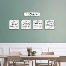 5 Pcs Rustic Kitchen Decor, Bless The Food Before Us, Wood Wall Hanging Decorations For Dining Room Kitchen, Rustic Country Vintage Kitchen Hanging Wood Signs, Christmas Gift For Home - White - View 5