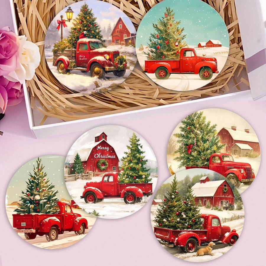 1套/4件/6件圣诞皮卡圣诞树图案硅藻泥杯垫套装，马克杯杯垫，咖啡杯垫，适合多种场合的家居和餐厅装饰，漂亮的生日或节日礼物，餐桌装饰，家居装饰，房间装饰，家居装饰，日常装饰，主题派对装饰圣诞装饰，圣诞派对用品 - 彩色 - 查看 1