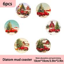 1套/4件/6件圣诞皮卡圣诞树图案硅藻泥杯垫套装，马克杯杯垫，咖啡杯垫，适合多种场合的家居和餐厅装饰，漂亮的生日或节日礼物，餐桌装饰，家居装饰，房间装饰，家居装饰，日常装饰，主题派对装饰圣诞装饰，圣诞派对用品 - 彩色 - 查看 6