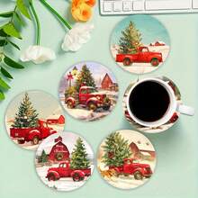 1套/4件/6件圣诞皮卡圣诞树图案硅藻泥杯垫套装，马克杯杯垫，咖啡杯垫，适合多种场合的家居和餐厅装饰，漂亮的生日或节日礼物，餐桌装饰，家居装饰，房间装饰，家居装饰，日常装饰，主题派对装饰圣诞装饰，圣诞派对用品 - 彩色 - 查看 3