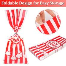 120 个爆米花袋，27 X 13 厘米爆米花袋，爆米花袋单独装，小型可重复使用，糖果袋派对袋，适用于爆米花棒、电影之夜派对、生日，红色/白色条纹 - 紅白色 - 查看 4