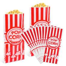 120 个爆米花袋，27 X 13 厘米爆米花袋，爆米花袋单独装，小型可重复使用，糖果袋派对袋，适用于爆米花棒、电影之夜派对、生日，红色/白色条纹 - 紅白色 - 查看 2